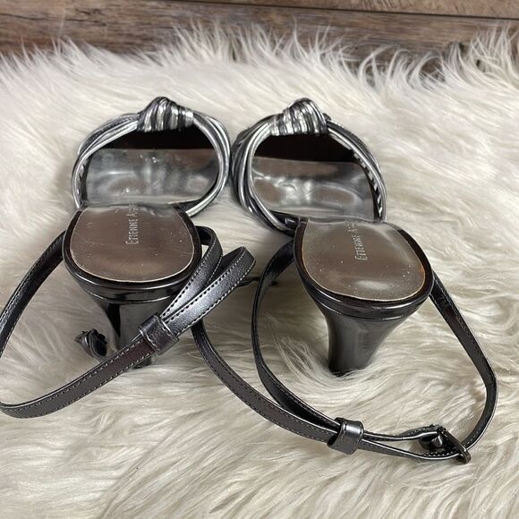 Etienne Aigner Peep Toe Strappy Heels Size Sz 7M Silver and Black NWOT Old Stock - Picture 6 of 10
